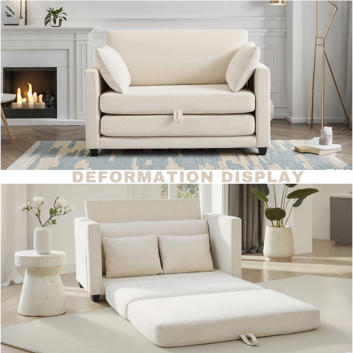GAOHAPY Convertible Loveseat Sleeper Sofa Bed With Pull Out Design