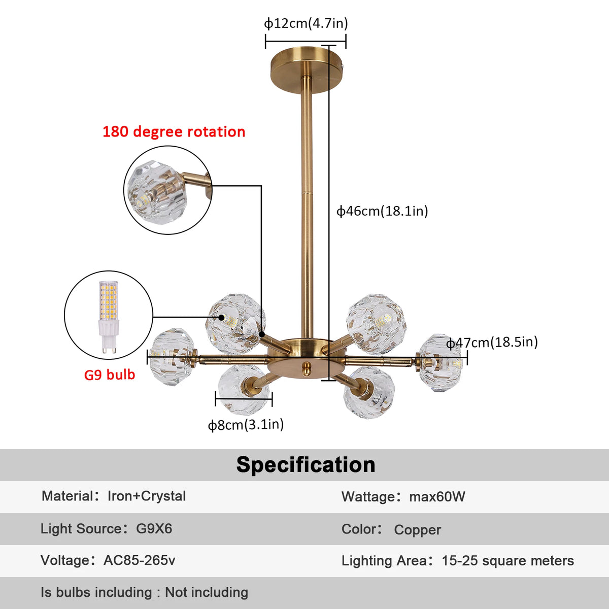 VETRULUS Modern LED Crystal Ball Pendant Light Chandelier