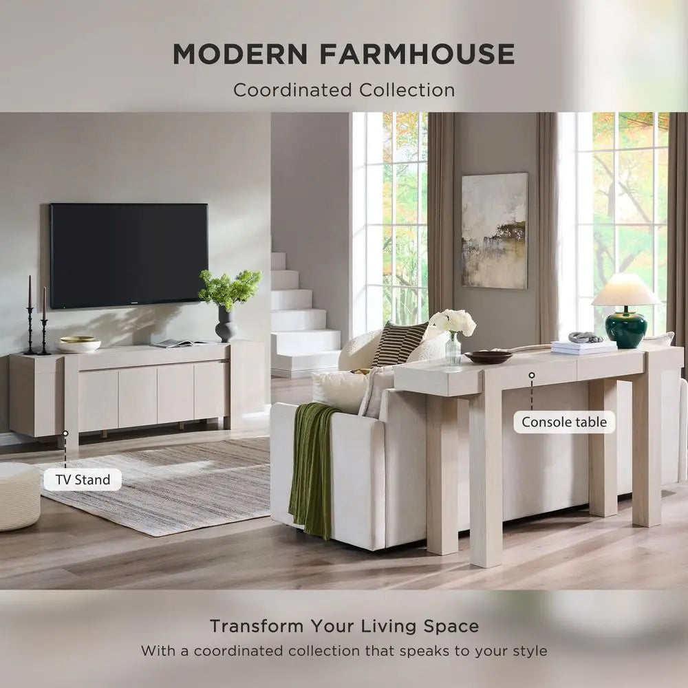 XMSJ Modern Farmhouse TV Stand With Hidden Storage Cabinets