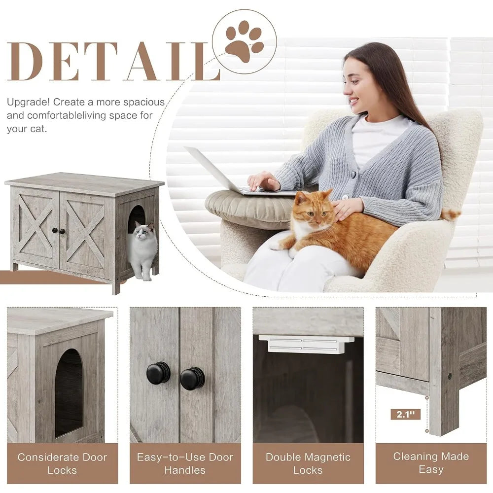 Cat Litter Box Enclosure With Barn Door Hidden Wooden Furniture
