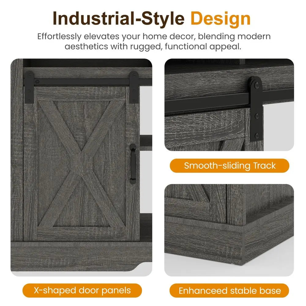 XMSJ Farmhouse Fireplace TV Stand With Electric Fireplace and Remote Control