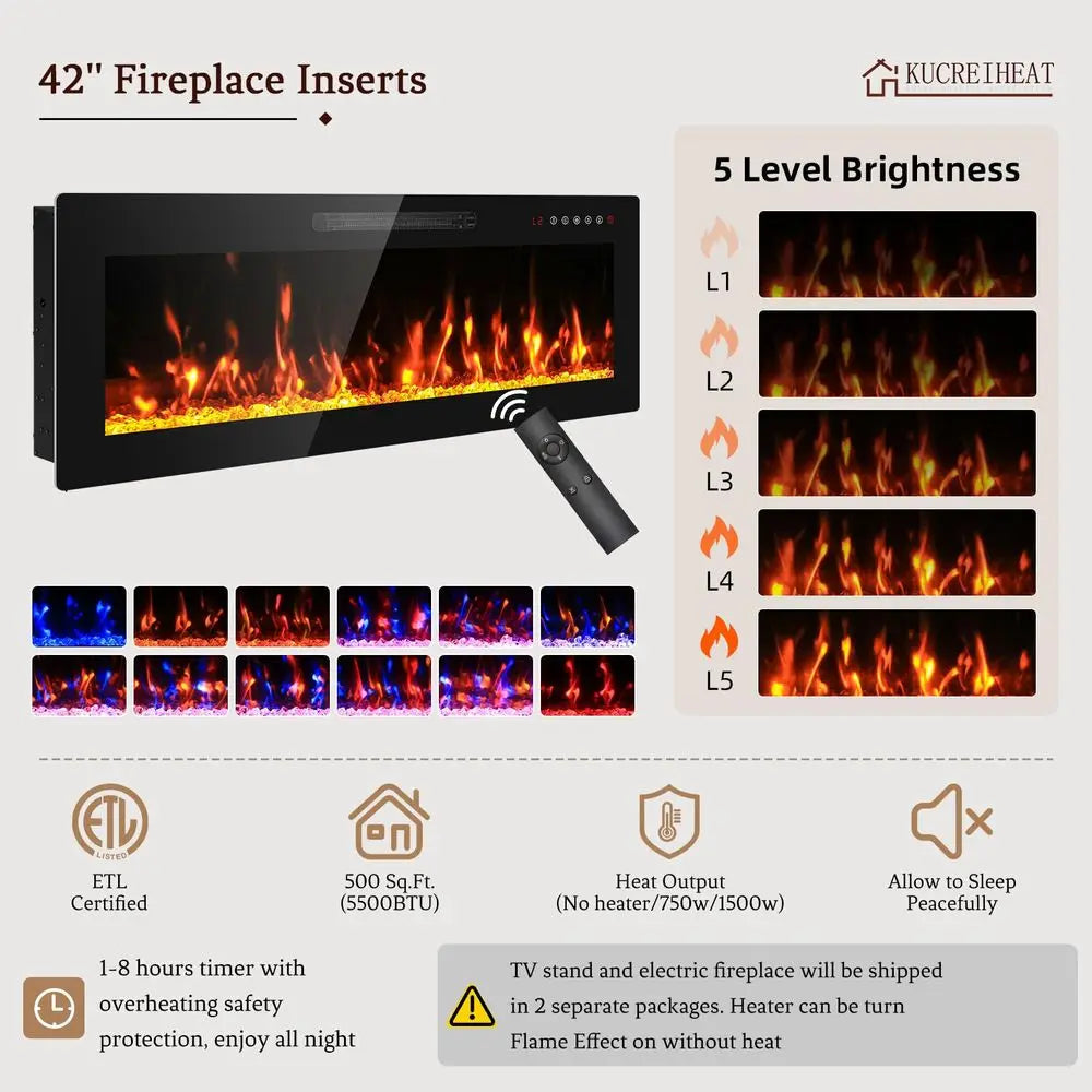 XMSJ Modern TV Stand With Electric Fireplace And LED Lighting
