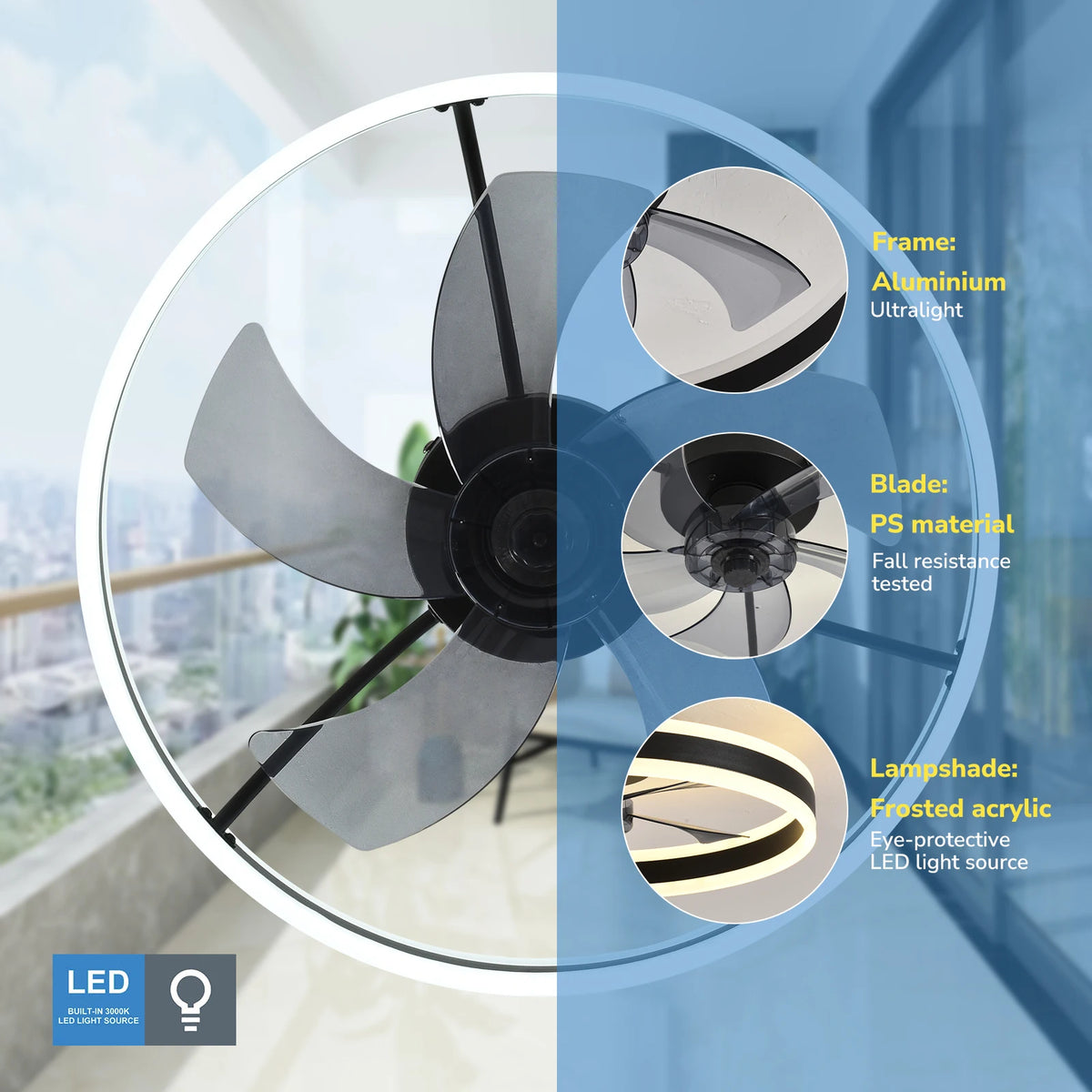 Orison Ceiling Fan With Remote Control Low Profile LED Indoor