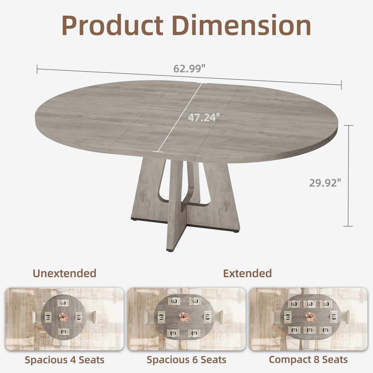 Modern Extendable Round Dining Table With MDF Top Metal Frame