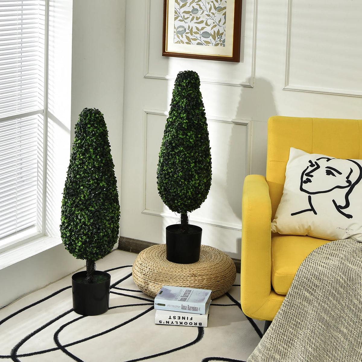 2 Pack 3FT Artificial Tower Topiary Tree UV Resistant Indoor Outdoor