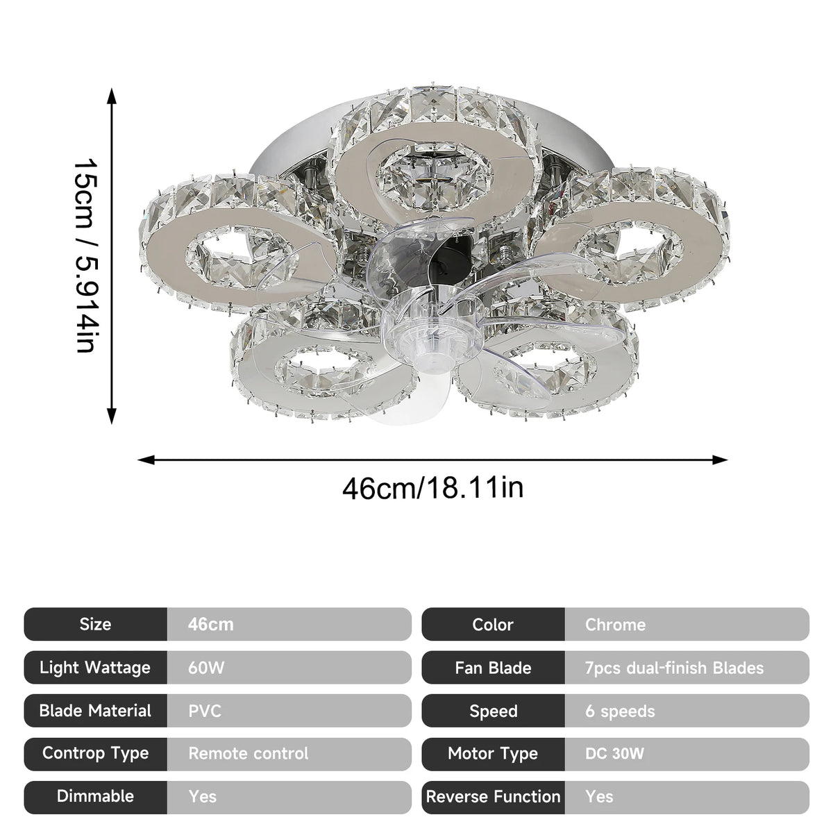 GreeLustr Modern Crystal LED Ceiling Fan Light With Remote
