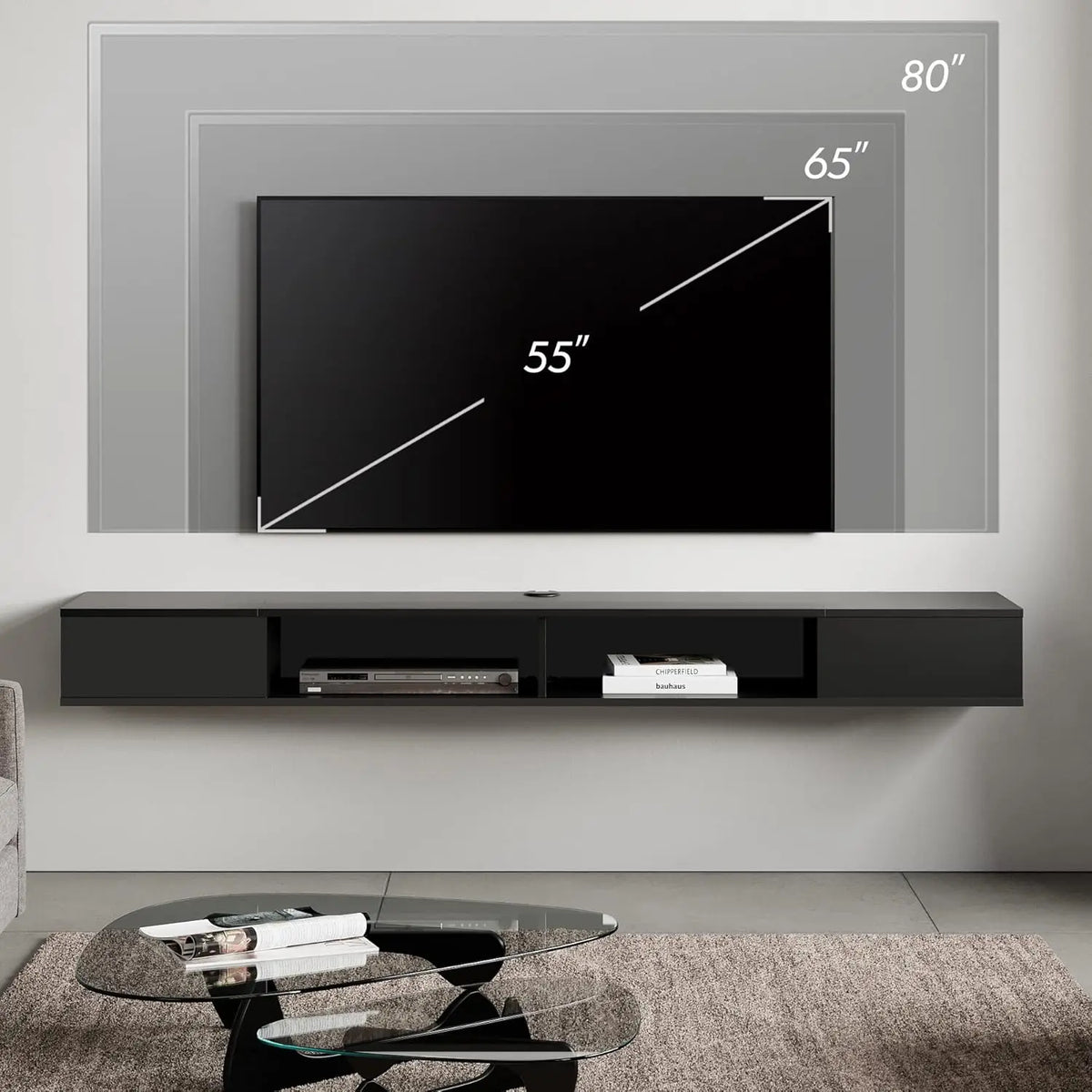Floating TV Shelf With Sleek Modern Storage Under TV
