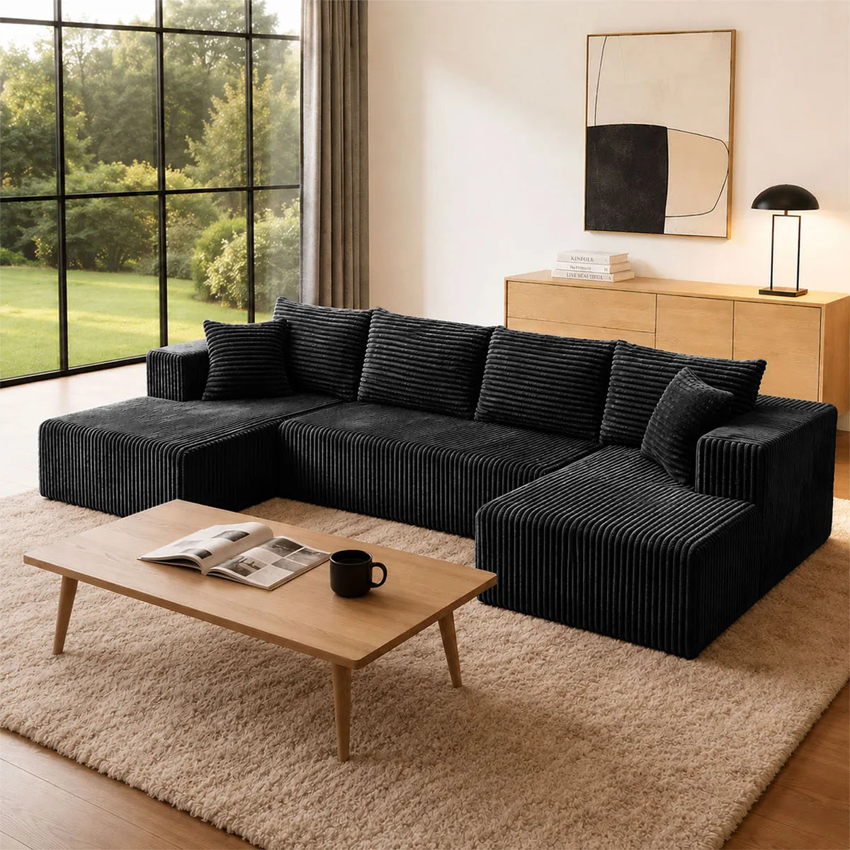 Modular U-Shaped Sectional Sofa With Double Chaise Lounges