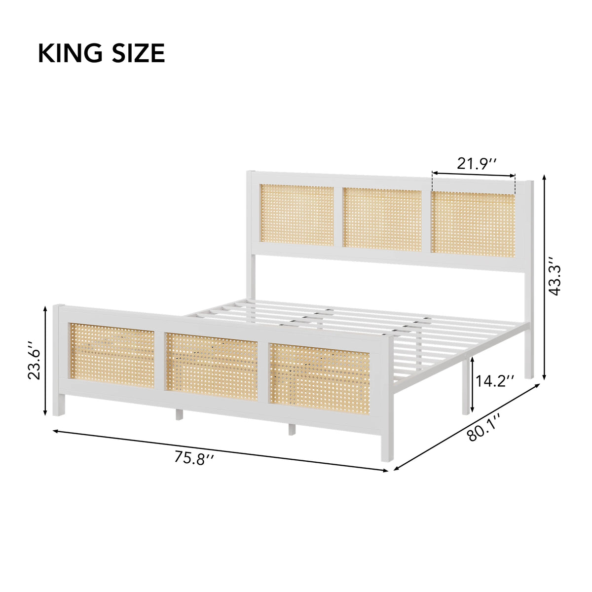 Modern Boho Bed Frame With Rattan Headboard And Storage