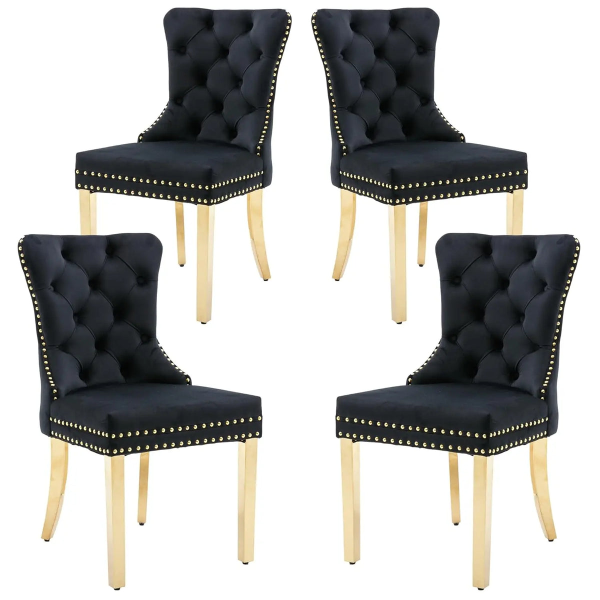 Velvet Upholstered Tufted Dining Chair with Nailhead Trim & Ring Pull, Solid Wood Legs, Modern Kitchen Chair, Set of 4, Custom