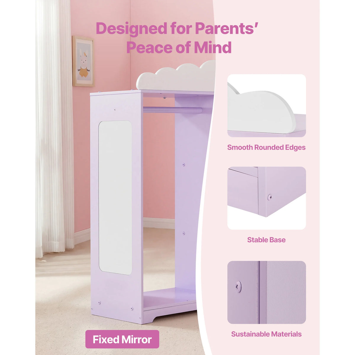 SucceBuy Kids Dress Up Wardrobe Closet With Mirror And Shelves