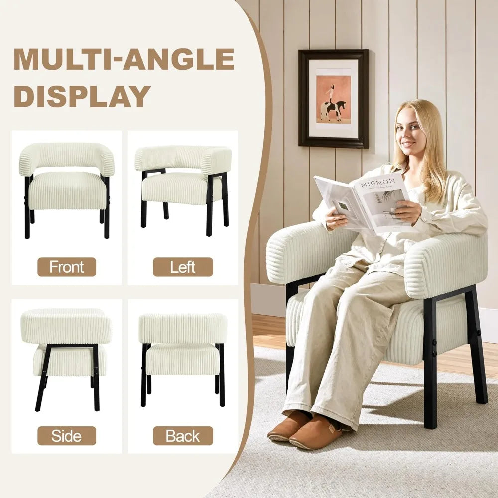 Accent Chair with Pocket Coiled Seat, Corduroy Living Room Armchair for Small Space Bedroom Reading, Beige