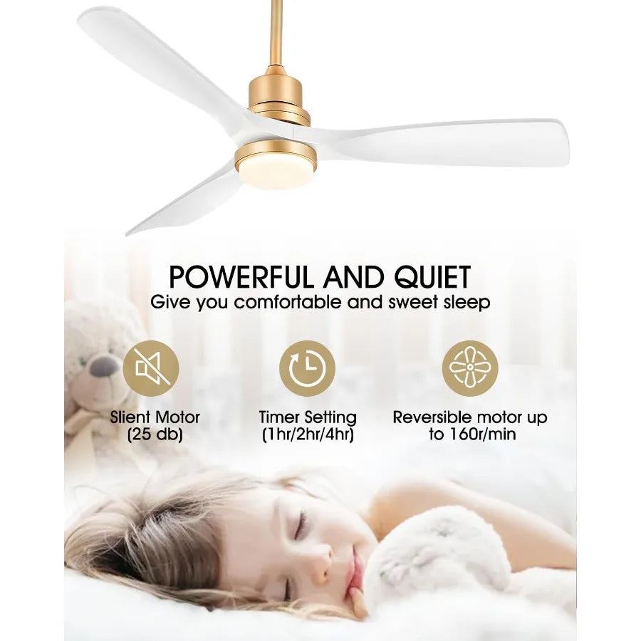 White and Gold Ceiling Fans with Lights Remote Control 52 inch Modern Gold Ceiling Fan ETL Listed 3 Downrods 3 blades Gold Fan