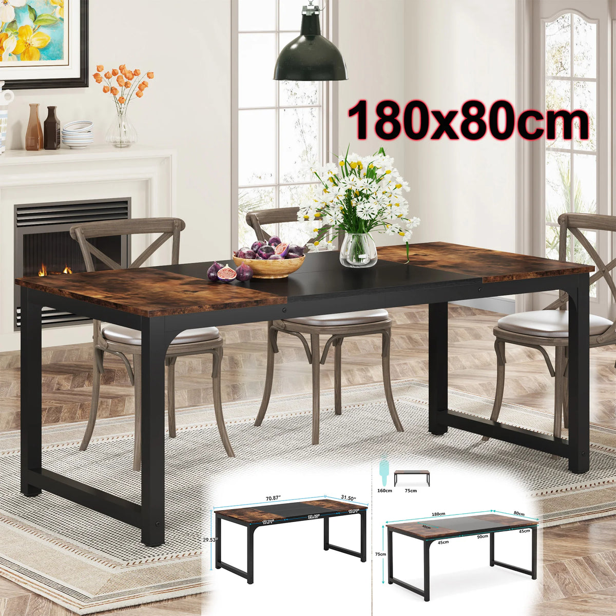 Tribesigns Rectangular Industrial Wood Dining Table For Six To Eight People