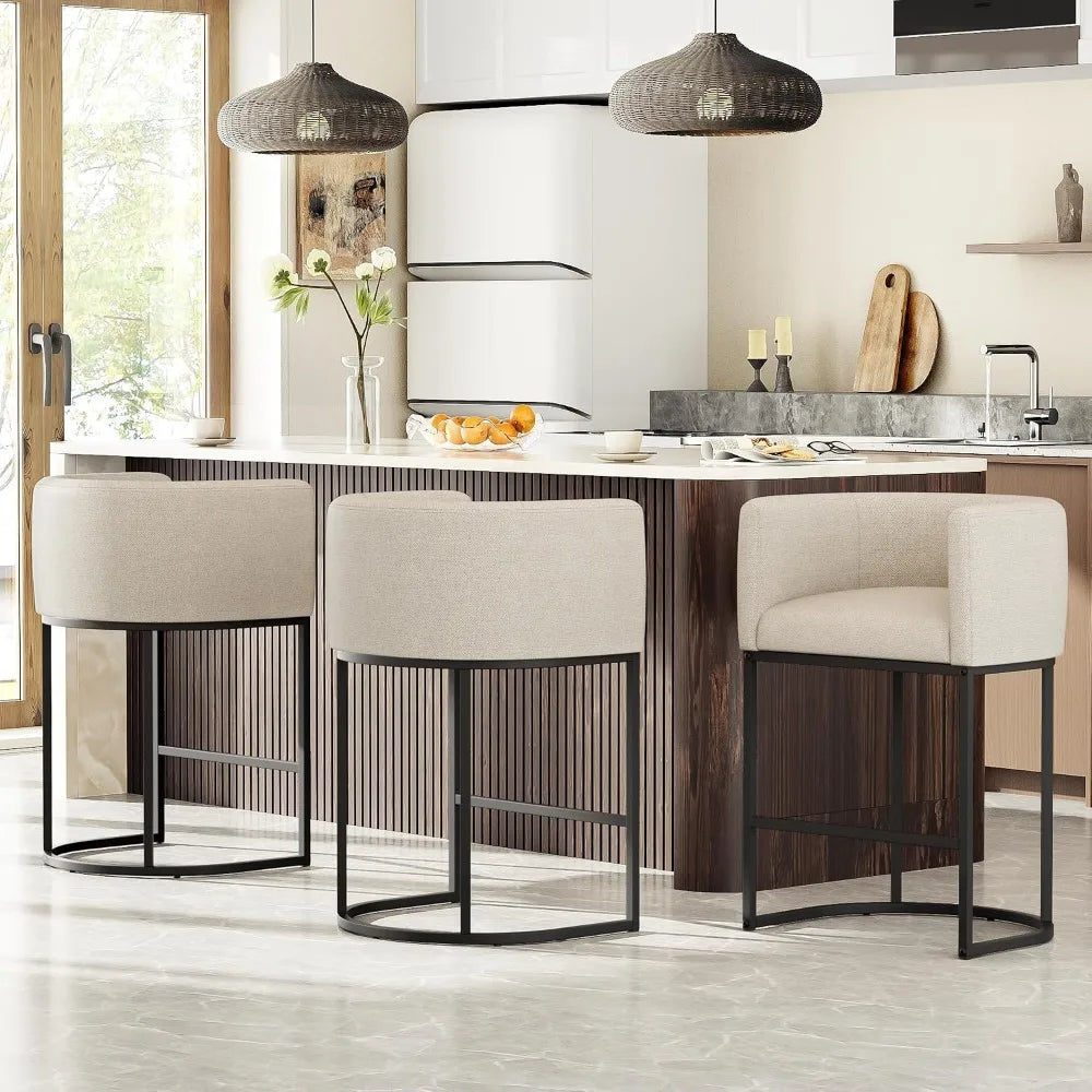 Modern Barrel Stools Set Of 2 Cushioned Backrest Kitchen Island