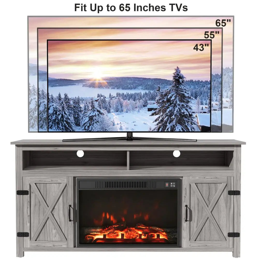 XMSJ Farmhouse Fireplace TV Stand with Open Storage and Cabinets