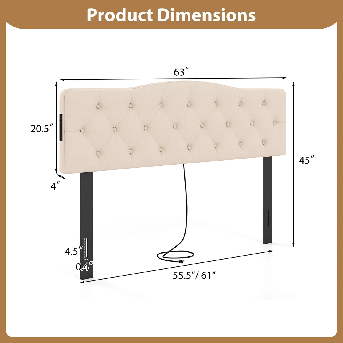HOMASIS Tufted Upholstered Headboard With Two AC Outlets