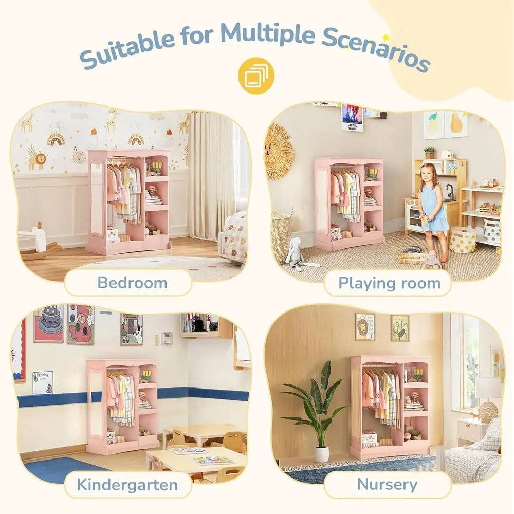 LISM Kids Dress Up Storage Closet with Flower Mirror