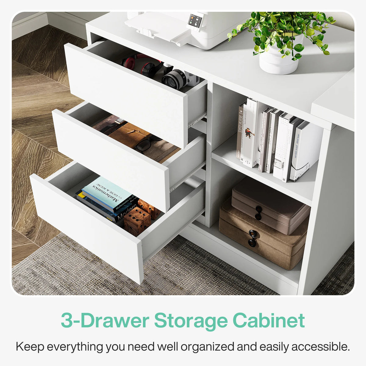 Tribesigns Reversible L Shaped Computer Desk With Drawers And Shelves