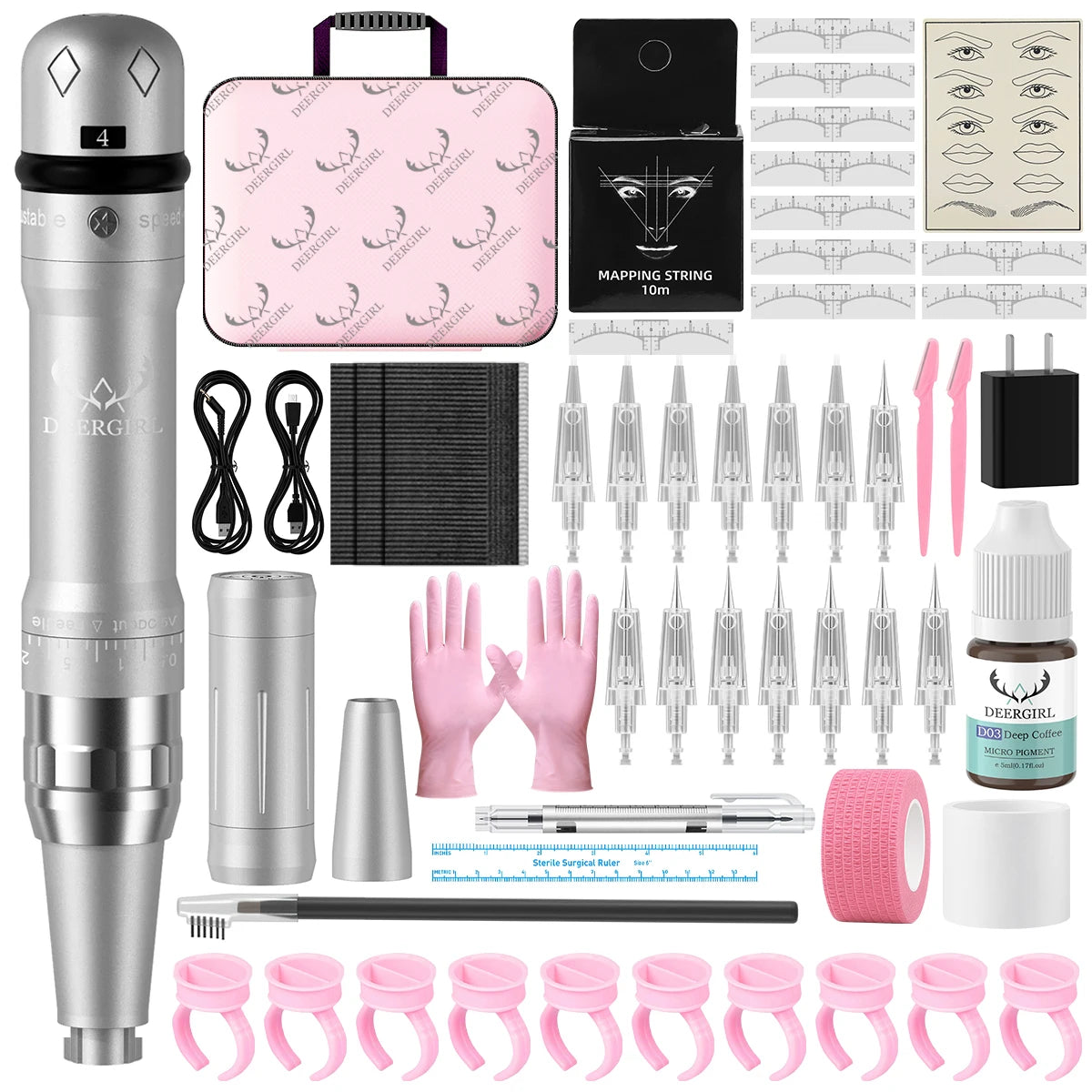 Wireless Permanent Makeup Machine Kit Eyebrow Tattoo Ink 15 Needles