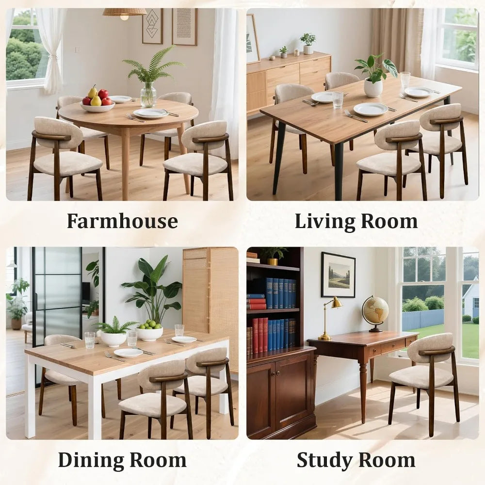 Mid Century Modern Upholstered Dining Chairs With Curved Wooden Back