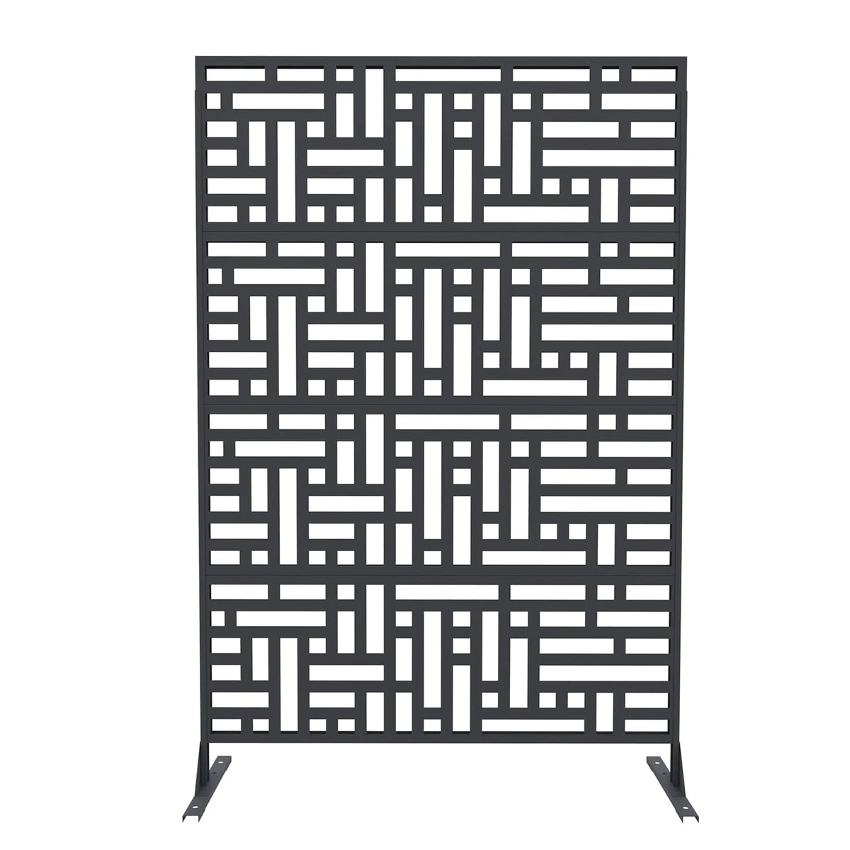 72"x47" Outdoor Metal Privacy Screen, Freestanding Laser Cut Decorative Fence Panel With Stand, Weatherproof Steel For Patio