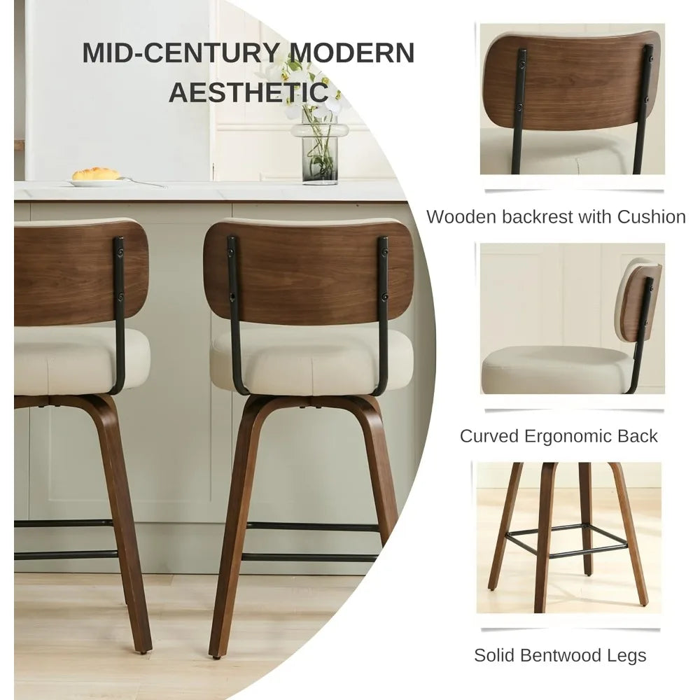Set Of Three Comfortable Upholstered Counter Height Bar Stools Backrest