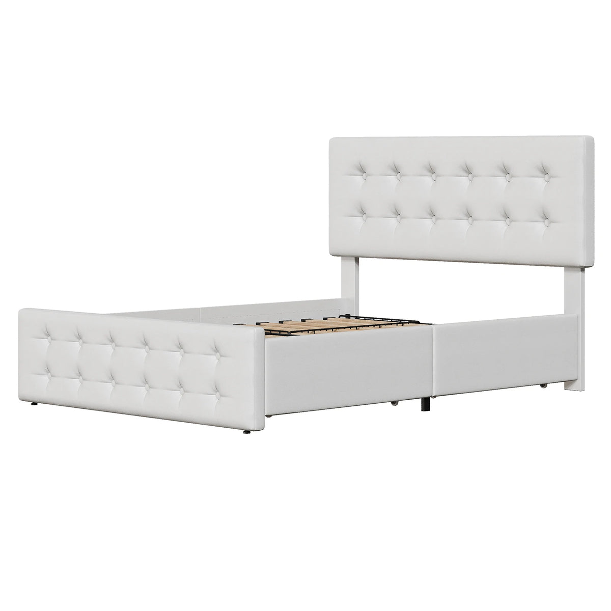 Upholstered Platform Bed Frame With Tufted Headboard And Storage Drawers