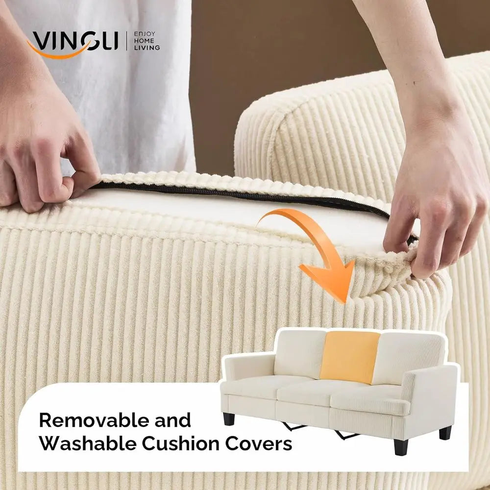 Modern Corduroy Three Seater Sofa With Deep Seat Comfort