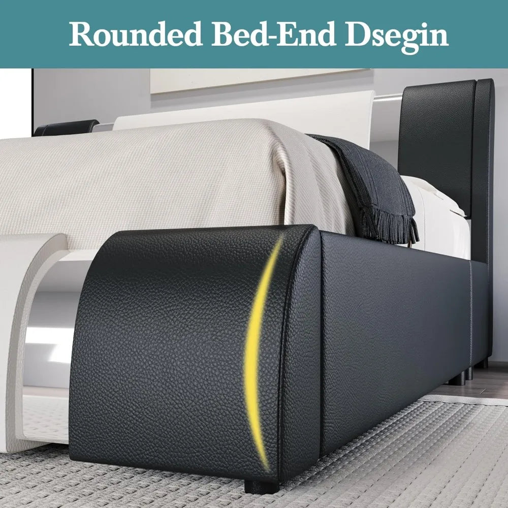 Queen Modern Faux Leather Platform Bed Frame