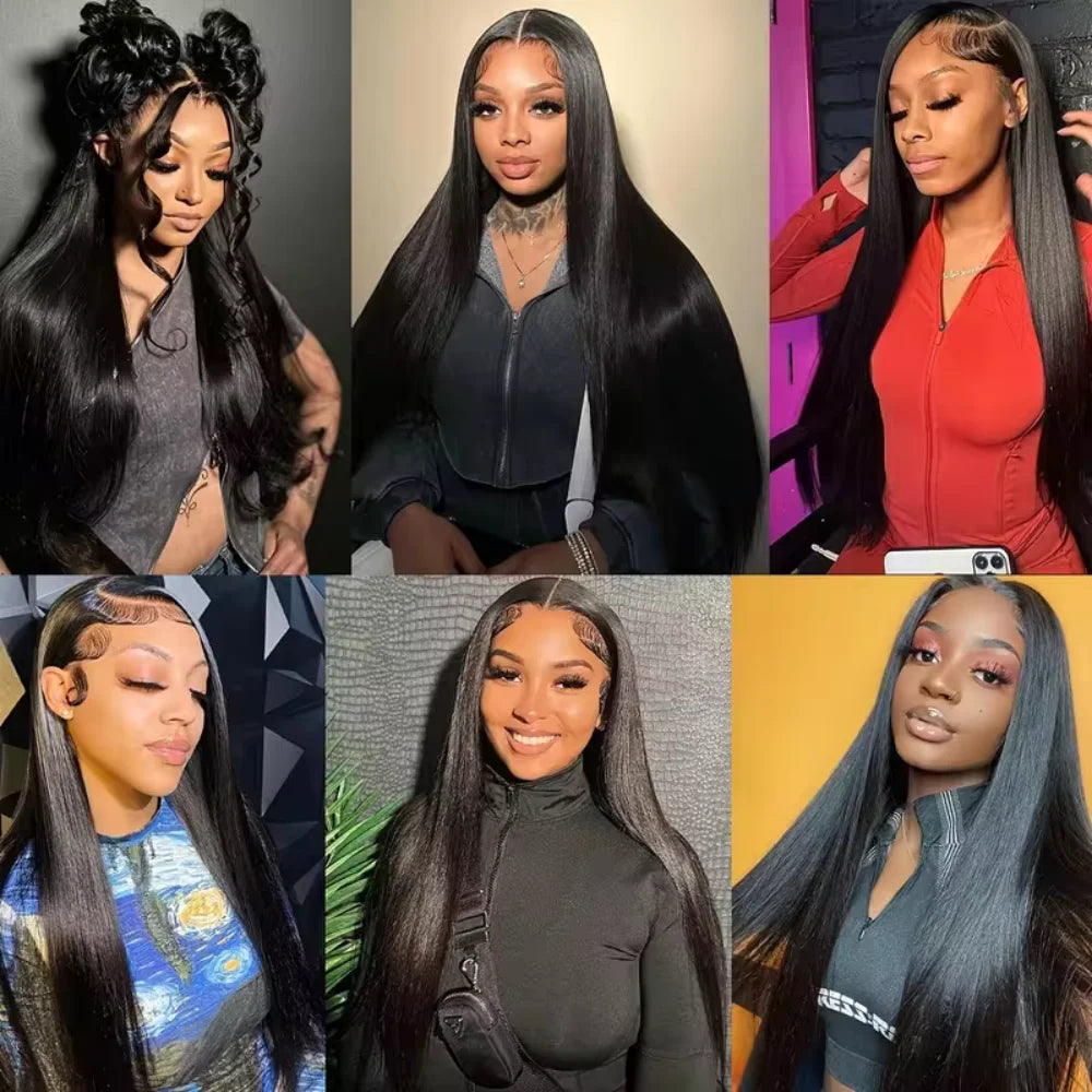 16 42 Inch Natural Black Bone Straight Hair 250 Density 13x6 13x4 Hd Transparent Lace Frontal Wig 5x5 Glueless Wig Real Brazilian Human Hair Wig