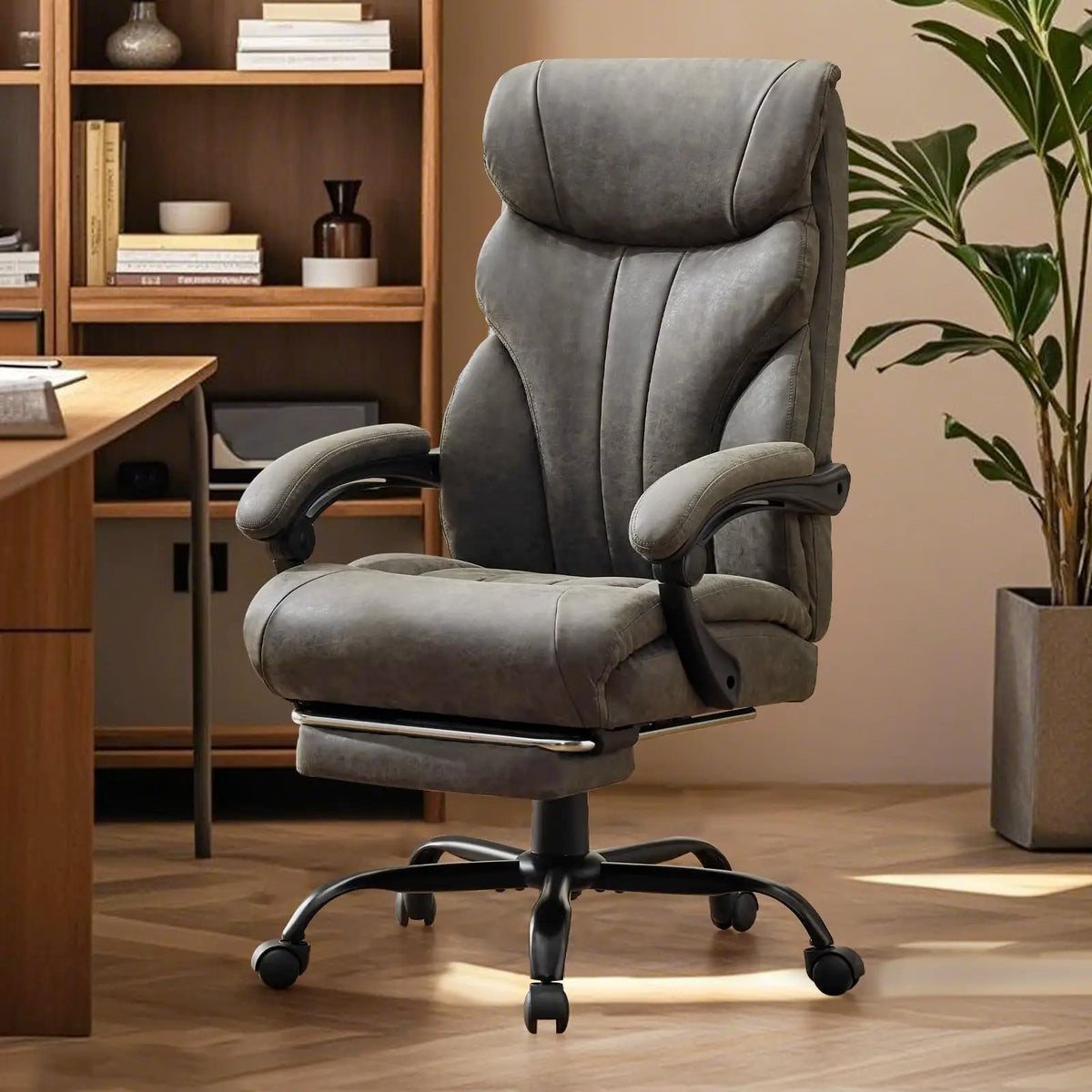 Ergonomic Executive Office Chair with High Back Support, Padded Armrests, Retractable Footrest, Wide Seat, and Heavy-Duty Swivel Base – Comfortable Computer Desk Chair for Home Office