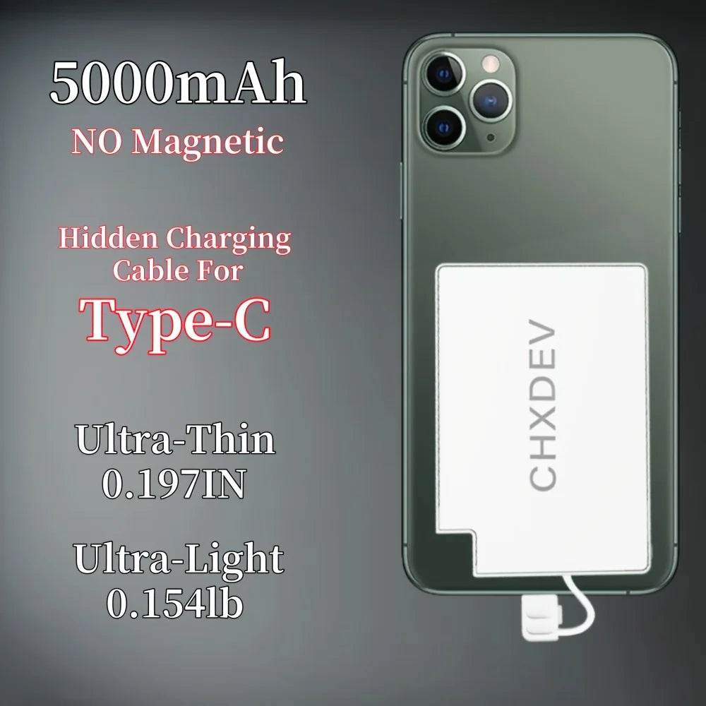 10000/5000mAh magnetic power bank, ultra-thin mini power bank, portable charger, supports fast charging, comes with data cable, available in black, white, and blue.