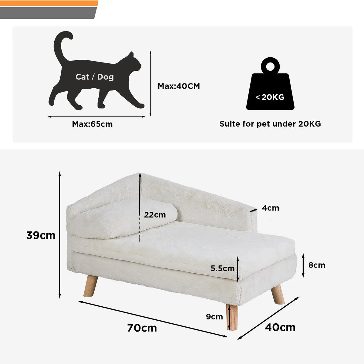 Solid Wood Elevated Pet Bed Plush Sofa Dogs Cats Indoor