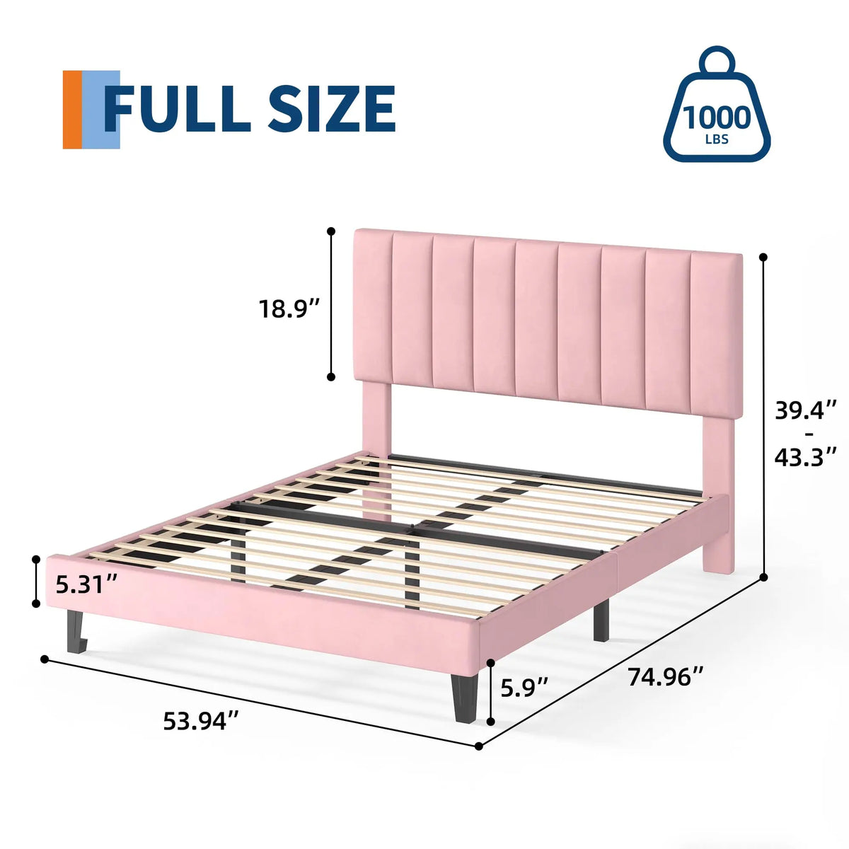 Twin Full Queen Upholstered Platform Bed Frame, Adjustable Tufted Headboard, Wood Slats, 1000lbs Support, No Box Spring Needed