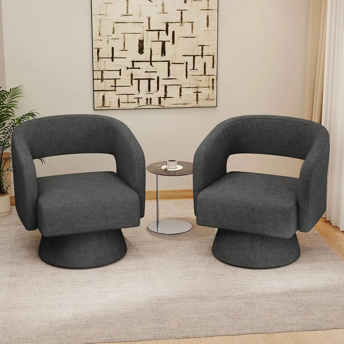 Swivel Accent Chair Set of Two Teddy Fabric Barrel Chairs