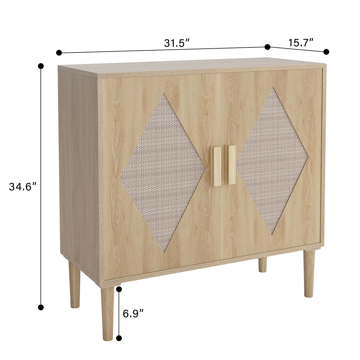 GarveeLife Boho Wooden Sideboard with Rattan Doors and Adjustable Storage