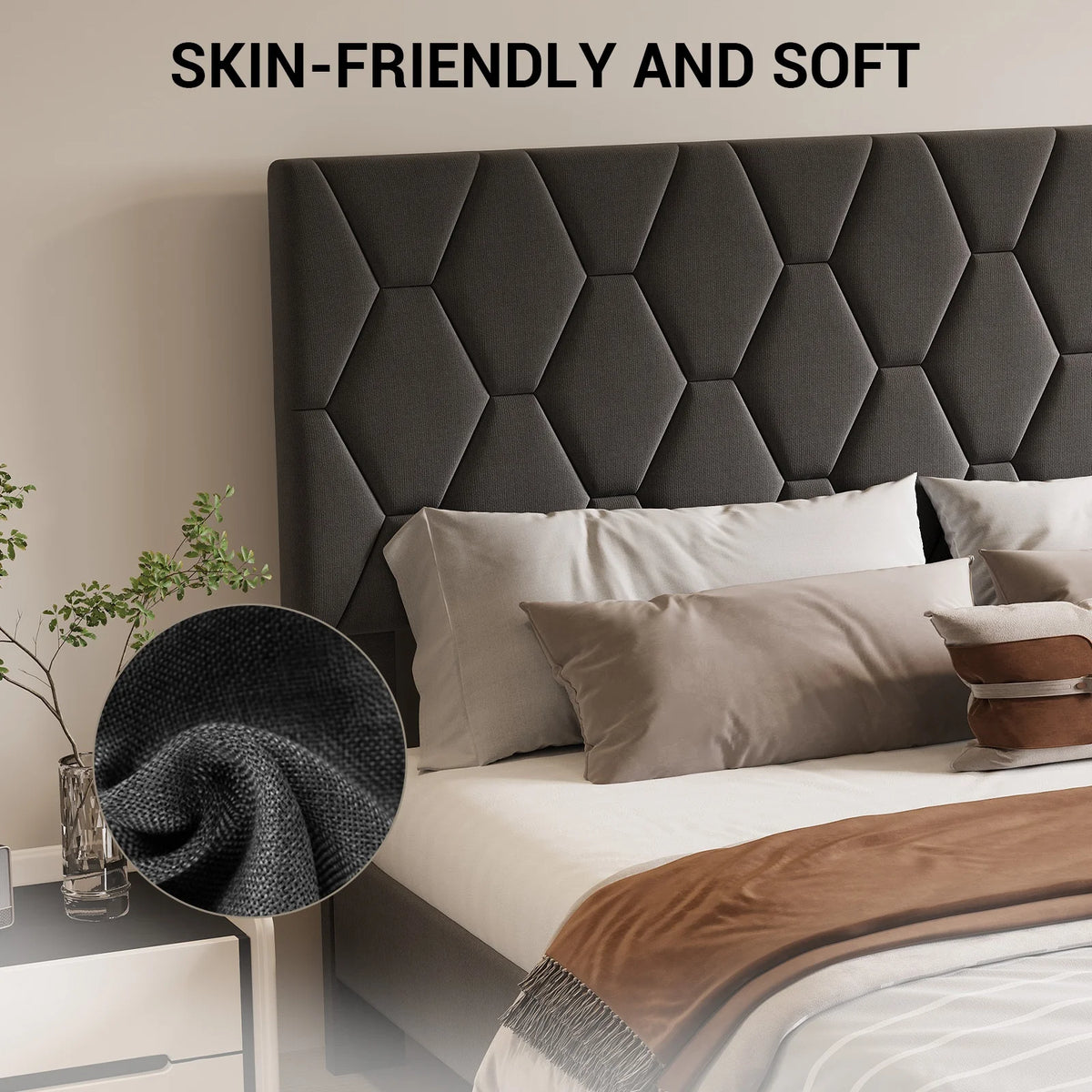 GarveeLife Upholstered Platform Bed Frame With Adjustable Fabric Headboard