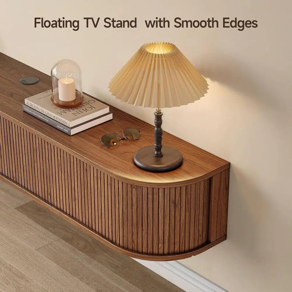 Floating TV Stand With Power Outlet And Remote LED Lighting