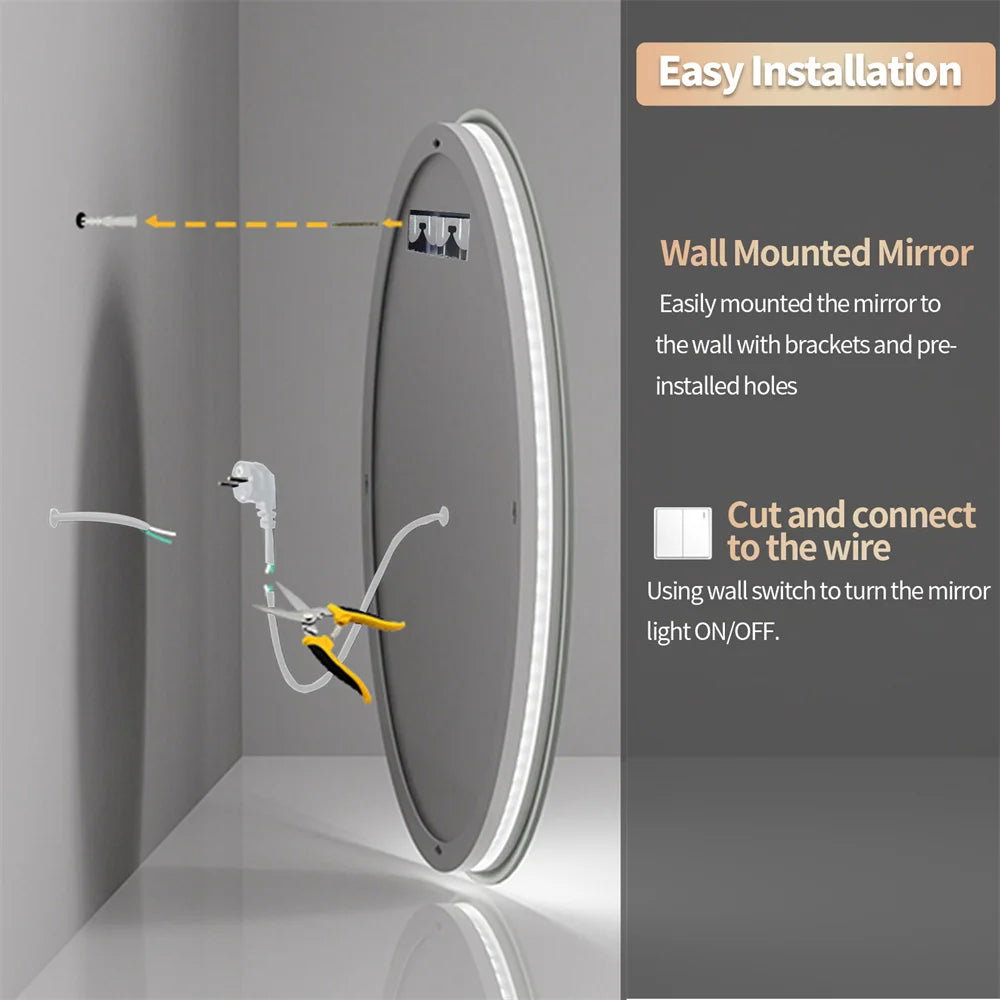 LUVODI Modern LED Bathroom Wall Mirror with Circle Backlight Illuminated Vanity Mirror with Defogging Feature for Bath