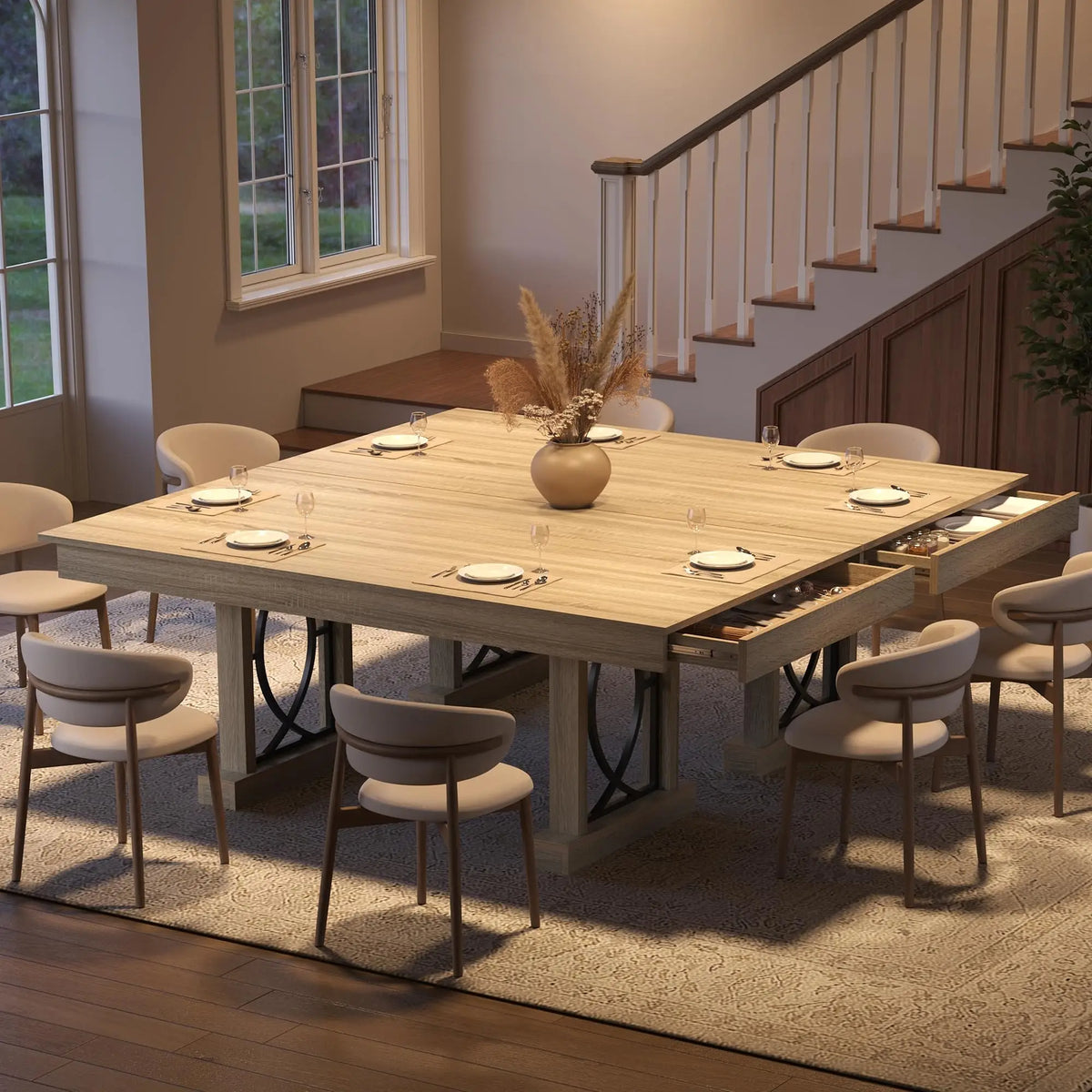 HobbyLane Rustic Wood Dining Table With Storage Drawers