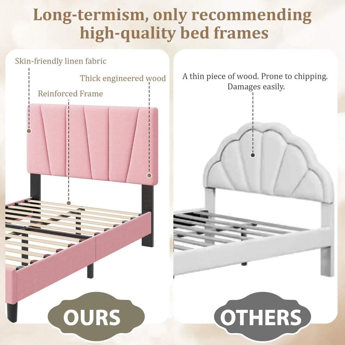 Upholstered Platform Bed Frame With Adjustable Channel Tufted Headboard