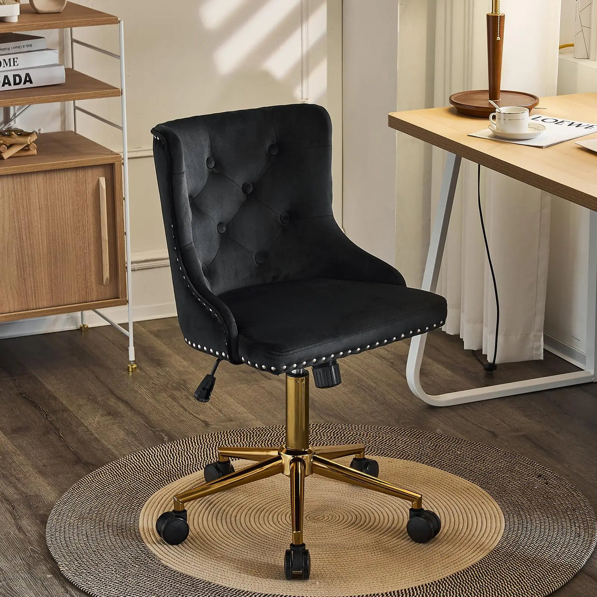 VINGLI Small Cute Green Velvet Office Desk Chair Gold Base Adjustable Swivel Armless Makeup Vanity Chair For Women Girls