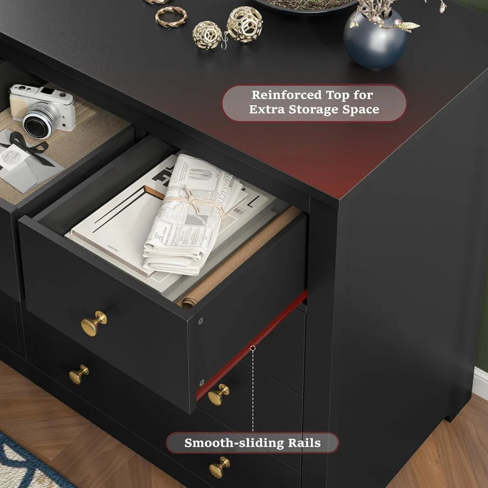 Modern Black 10-Drawer Dresser: Versatile Storage for Bedroom, Clothes, Office Supplies, and More