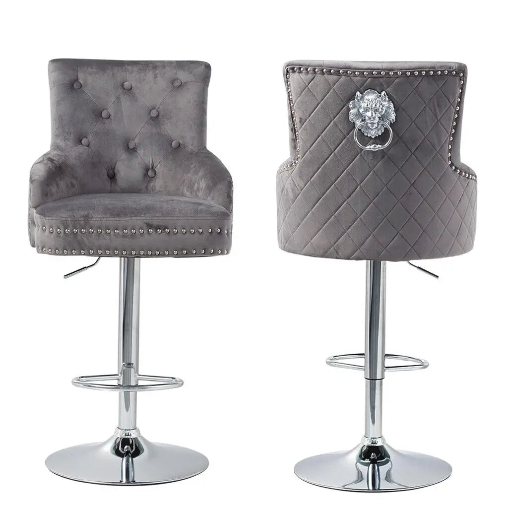 Luxury Velvet Swivel Bar Stools with Lion Knocker Upholstered Bar Dining Chairs for Home Bar Table