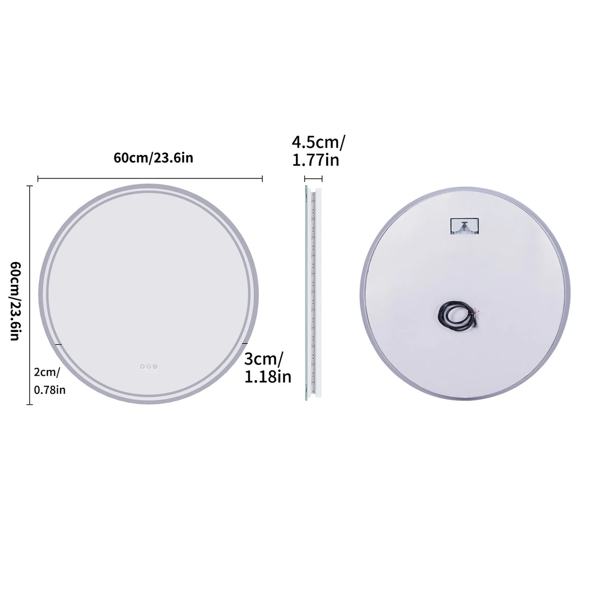 LUVODI Round Bathroom Mirror With Intelligent Dimmable Anti Fog LED