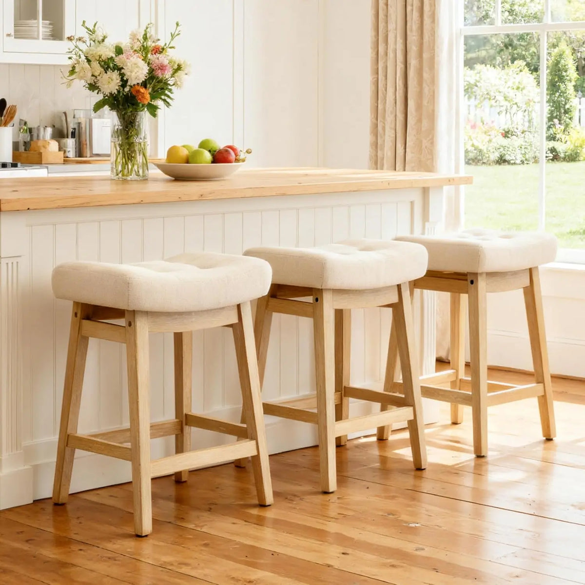 Backless Farmhouse Bar Stools for Kitchen Counter and Island Seating