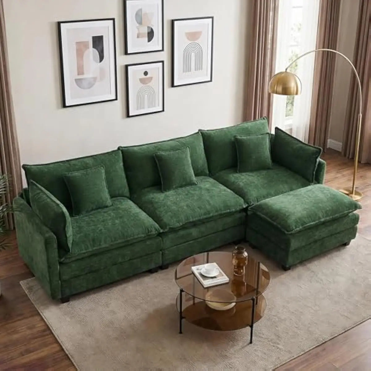 Modern L Shaped Modular Sectional Sofa With Washable Chenille Covers