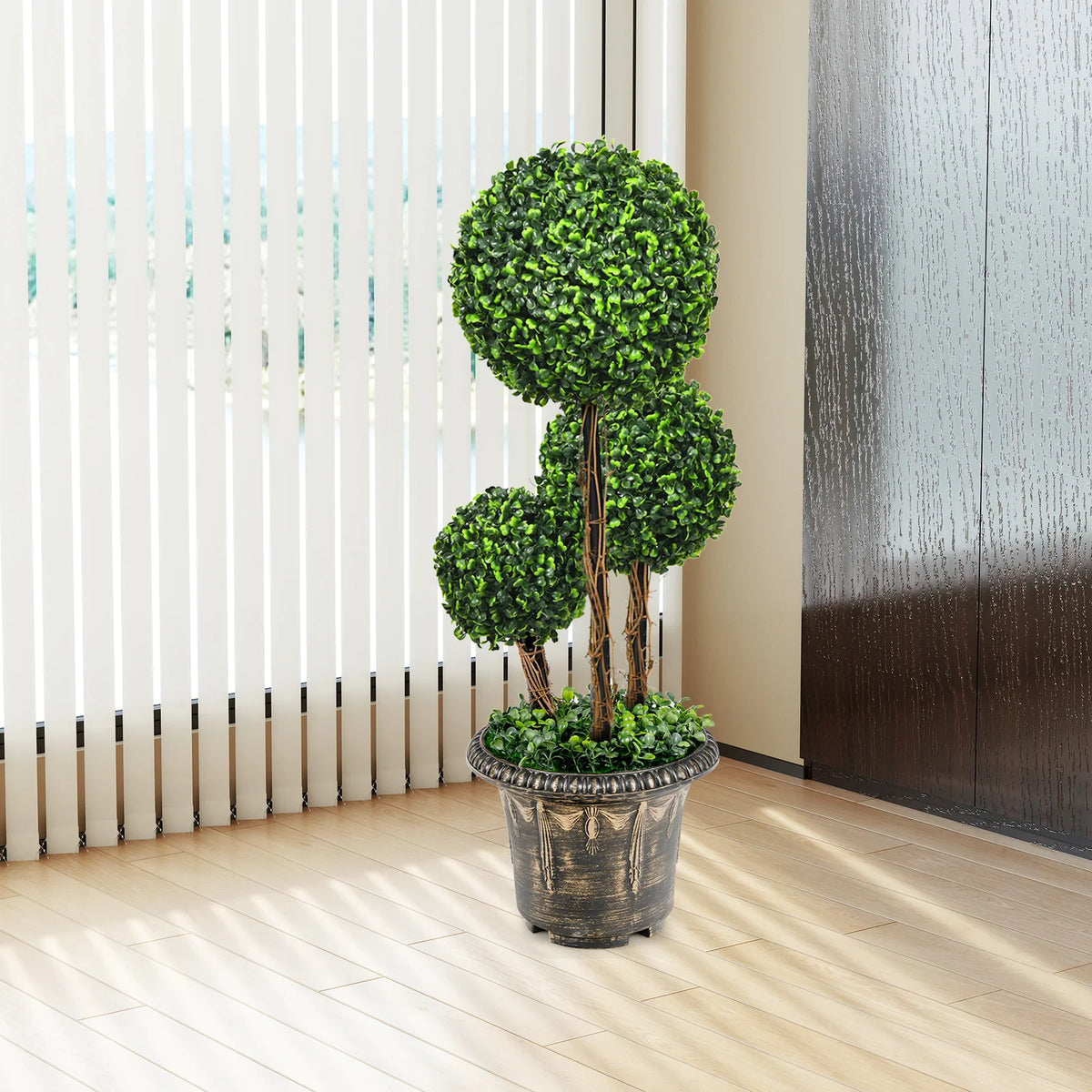 30' ' Artificial Topiary Triple Ball Tree Indoor Outdoor UV Resistant