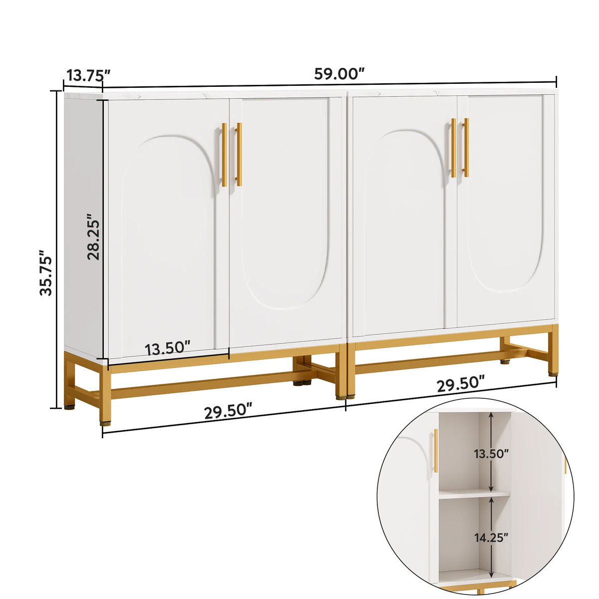 Tribesigns Modern Four Door Buffet Cabinet With Adjustable Shelves